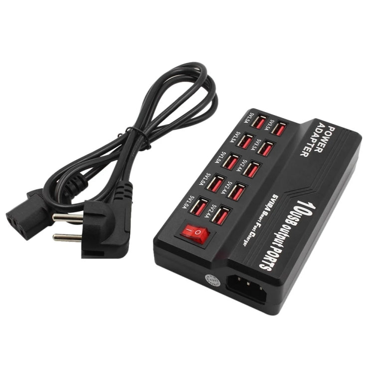 Carregador Digital Eletrónico Inteligente de Carregamento Rápido USB 100-240V, Multifuncional, Plugue US, 10 Portas, 12 Portas