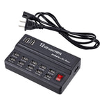 Carregador Digital Eletrónico Inteligente de Carregamento Rápido USB 100-240V, Multifuncional, Plugue US, 10 Portas, 12 Portas