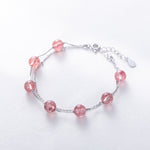 925 Sterling Silver Bracelet Women Crystal Bracelet Natural Beads Double-Layers Jewelry, Strawberry Crystal