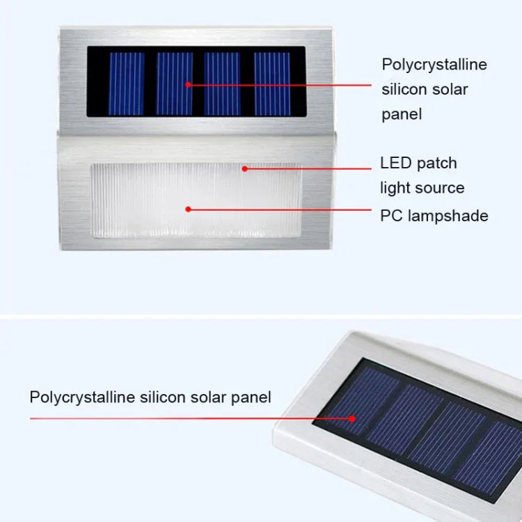 2 Peças de Lâmpada de Parede para Escadas com 3 LEDs em Aço Inoxidável Solar para Jardim Exterior, 3 LED / 2 Peças