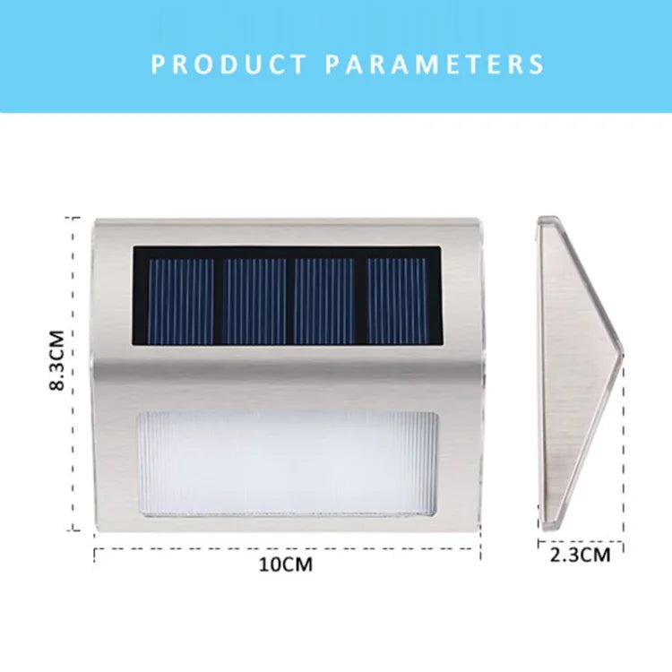 2 Peças de Lâmpada de Parede para Escadas com 3 LEDs em Aço Inoxidável Solar para Jardim Exterior, 3 LED / 2 Peças