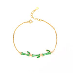 Pulseira de Bambu com Epóxi de Prata S925 e Zircão Verde Diamante