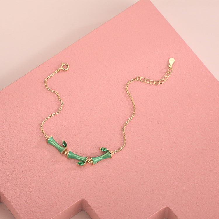 Pulseira de Bambu com Epóxi de Prata S925 e Zircão Verde Diamante