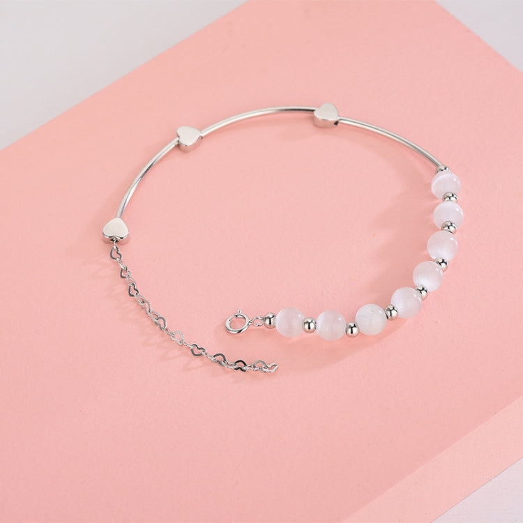 Pulseira de Opala de Cristal Natural em Prata Esterlina S925 Pulseira do Amor, Platina, Ouro, Ouro Rosa