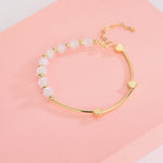 Pulseira de Opala de Cristal Natural em Prata Esterlina S925 Pulseira do Amor, Platina, Ouro, Ouro Rosa