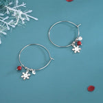 Brincos de Floco de Neve com Bola Vermelha e Diamantes Brilhantes em Prata Esterlina S925, Brincos de Natal