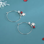 Brincos de Floco de Neve com Bola Vermelha e Diamantes Brilhantes em Prata Esterlina S925, Brincos de Natal