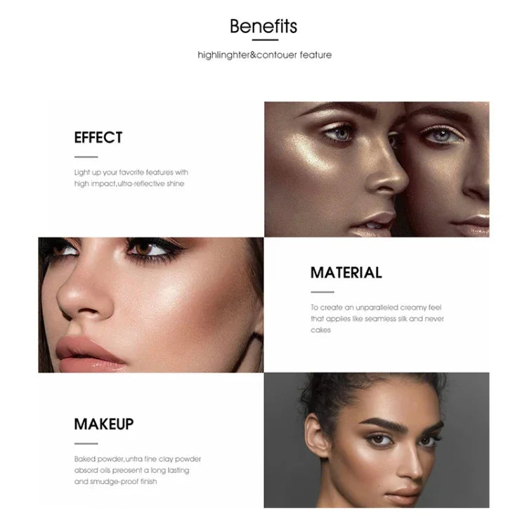 Paleta Profissional de Maquilhagem Facial com Bronzer e Iluminador, Pó de Maquilhagem, Kit Glow, Paleta de Iluminador e Contorno, H01, H02, H03, H04, H05, H06