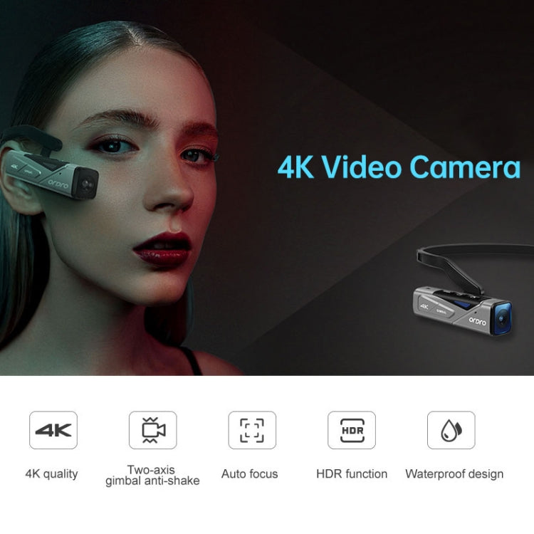ORDRO EP7 Câmara Desportiva Inteligente 4K de Vídeo ao Vivo com Foco Automático Montada na Cabeça, Sem Comando à Distância, Com Comando à Distância