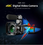 ORDRO AC3 Câmara Digital DV com Ecrã IPS de 3.1 polegadas 4K Full HD 13MP Visão Noturna WiFi, Standard, Standard + Microfone, Standard + Microfone + Suporte de Mão, Standard + Microfone + Luz de Preenchimento