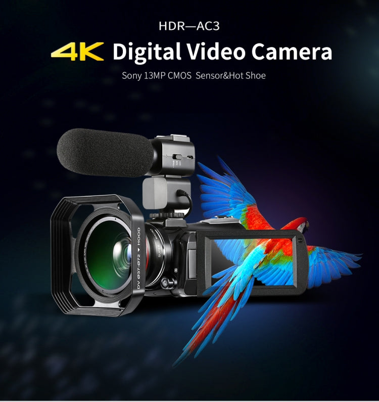 ORDRO AC3 Câmara Digital DV com Ecrã IPS de 3.1 polegadas 4K Full HD 13MP Visão Noturna WiFi, Standard, Standard + Microfone, Standard + Microfone + Suporte de Mão, Standard + Microfone + Luz de Preenchimento