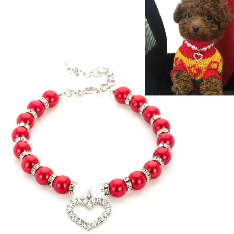 Pet Supplies Pearl Necklace Pet Collars Cat and Dog Accessories, S, M, L