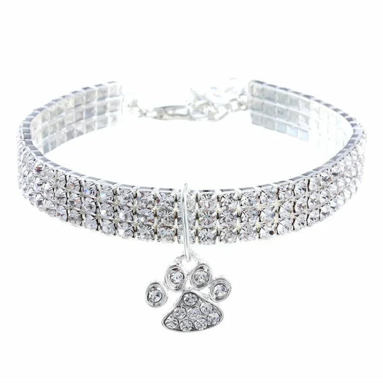 Colar de Joalharia Elástico com Diamantes para Gatos e Cães, S, M, L