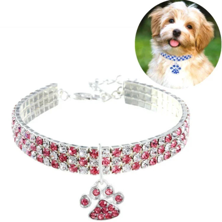 Colar de Joalharia Elástico com Diamantes para Gatos e Cães, S, M, L