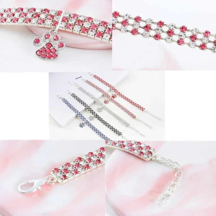 Colar de Joalharia Elástico com Diamantes para Gatos e Cães, S, M, L