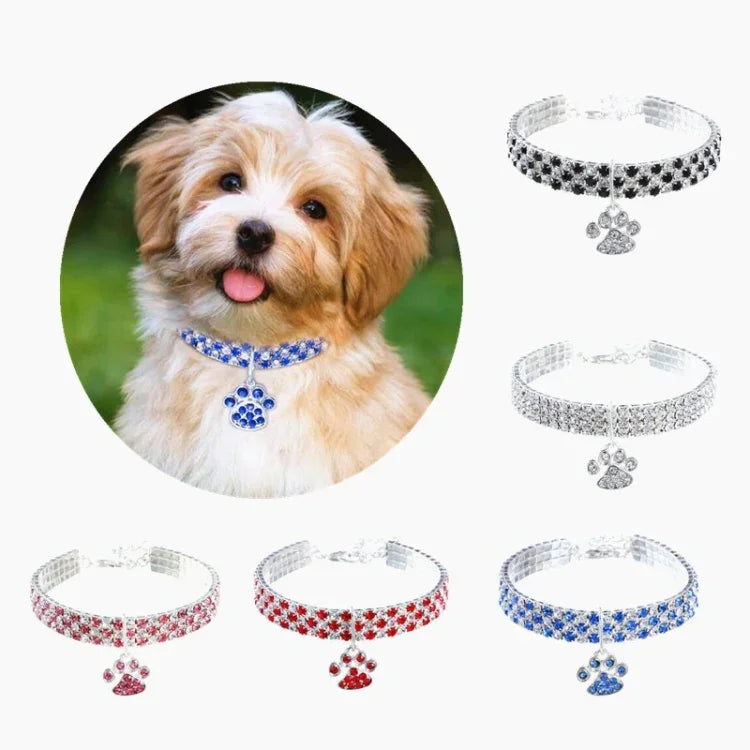 Colar de Joalharia Elástico com Diamantes para Gatos e Cães, S, M, L
