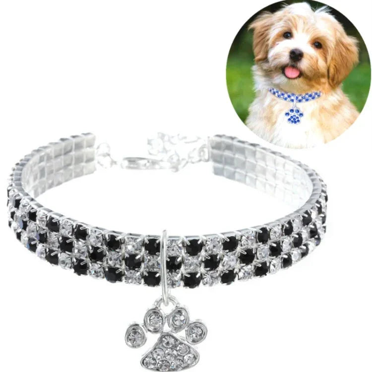Colar de Joalharia Elástico com Diamantes para Gatos e Cães, S, M, L