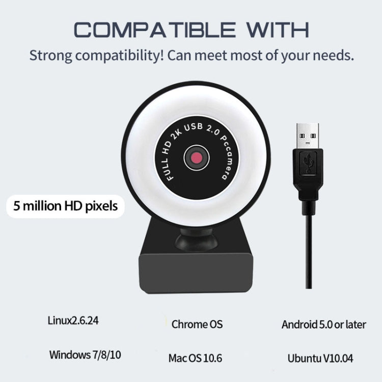 X98 Câmara HD com Luz de Preenchimento USB Sem Driver com Microfone, 720P, 1080P, 2K com Foco Automático