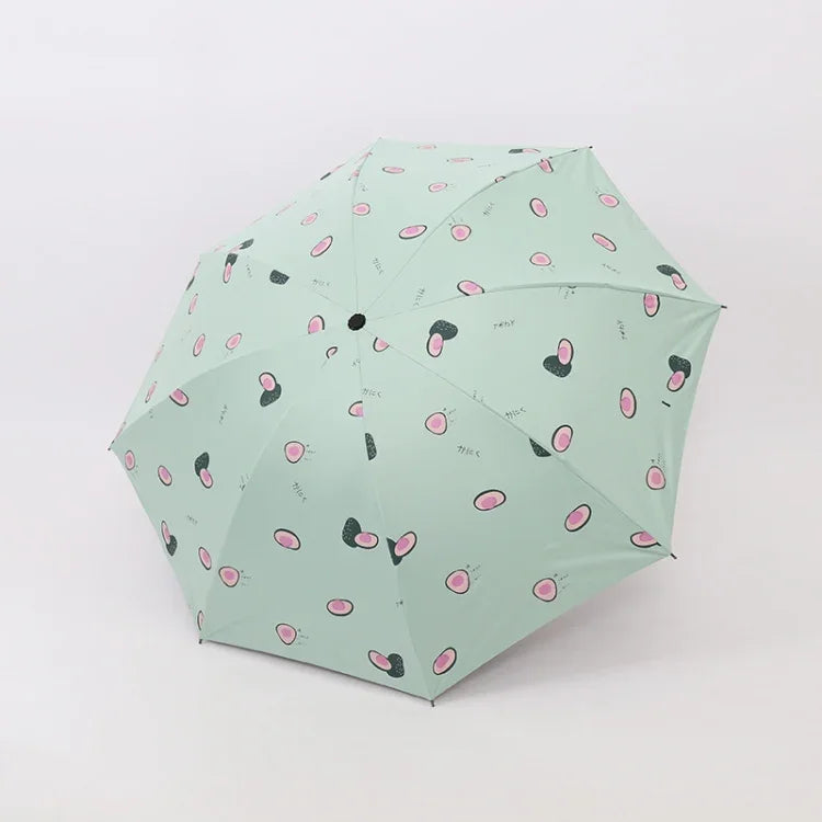 Guarda-chuva pequeno e fresco para sol feminino, guarda-chuva para estudantes em vinil, triplo, simples, uso duplo para sol, verde abacate, branco abacate, rosa abacate, branco morango, rosa morango, branco pêssego, rosa pêssego