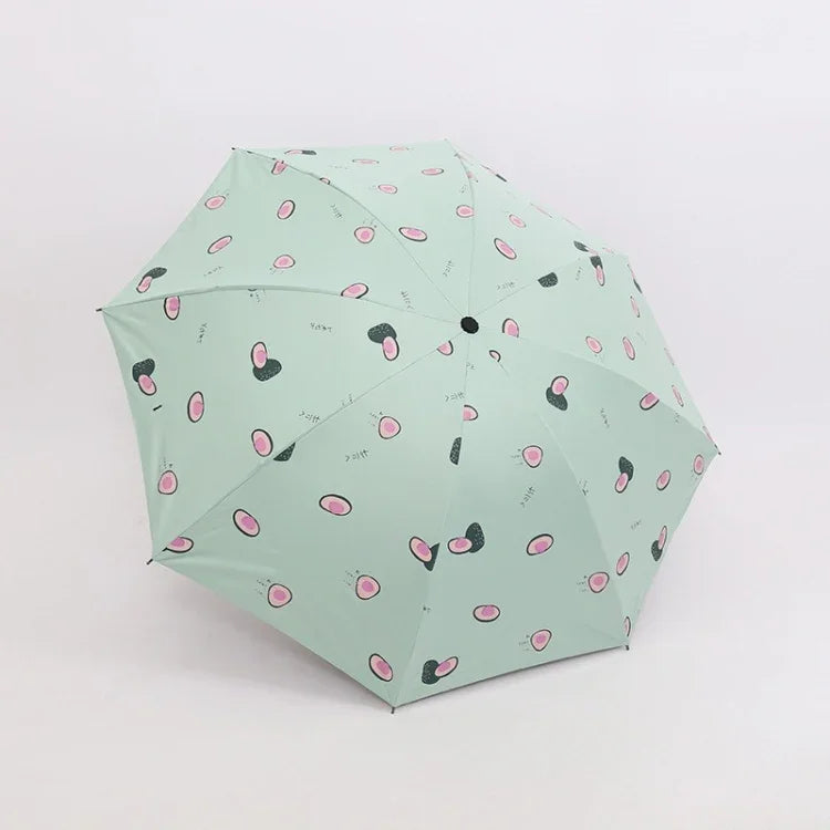 Guarda-chuva pequeno e fresco para sol feminino, guarda-chuva para estudantes em vinil, triplo, simples, uso duplo para sol, verde abacate, branco abacate, rosa abacate, branco morango, rosa morango, branco pêssego, rosa pêssego