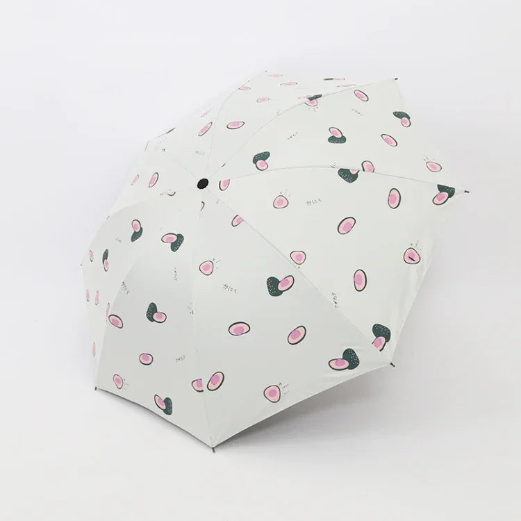 Guarda-chuva pequeno e fresco para sol feminino, guarda-chuva para estudantes em vinil, triplo, simples, uso duplo para sol, verde abacate, branco abacate, rosa abacate, branco morango, rosa morango, branco pêssego, rosa pêssego
