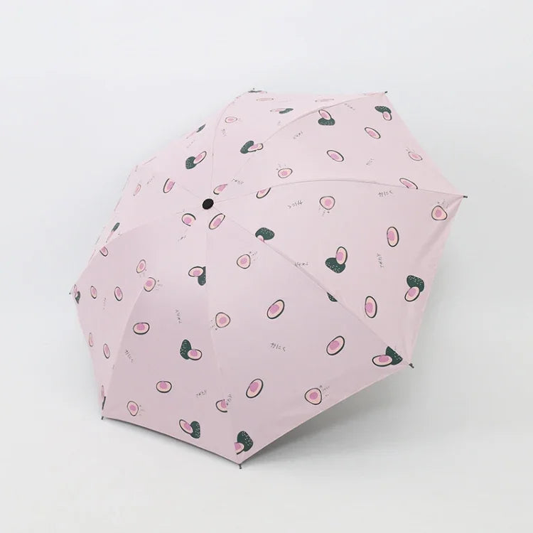 Guarda-chuva pequeno e fresco para sol feminino, guarda-chuva para estudantes em vinil, triplo, simples, uso duplo para sol, verde abacate, branco abacate, rosa abacate, branco morango, rosa morango, branco pêssego, rosa pêssego