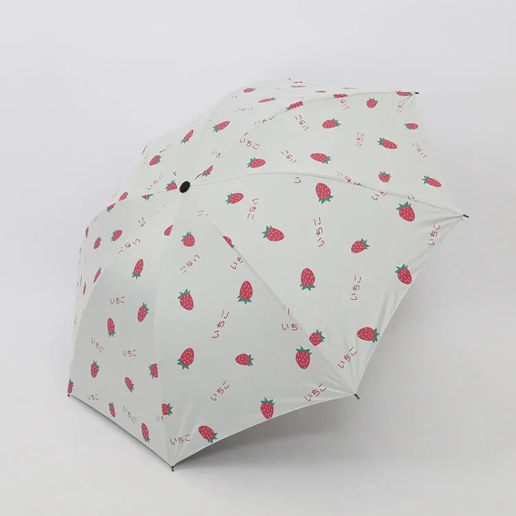 Guarda-chuva pequeno e fresco para sol feminino, guarda-chuva para estudantes em vinil, triplo, simples, uso duplo para sol, verde abacate, branco abacate, rosa abacate, branco morango, rosa morango, branco pêssego, rosa pêssego