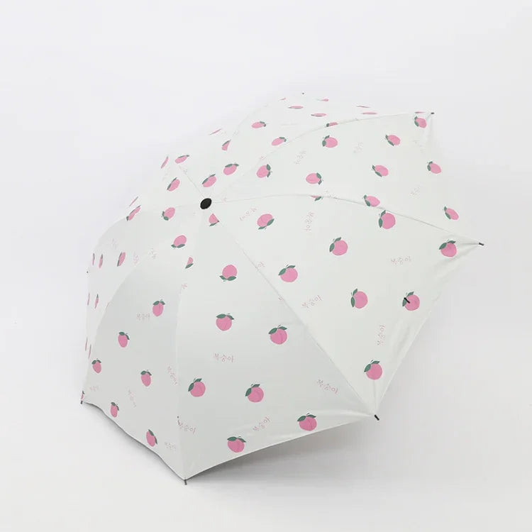 Guarda-chuva pequeno e fresco para sol feminino, guarda-chuva para estudantes em vinil, triplo, simples, uso duplo para sol, verde abacate, branco abacate, rosa abacate, branco morango, rosa morango, branco pêssego, rosa pêssego