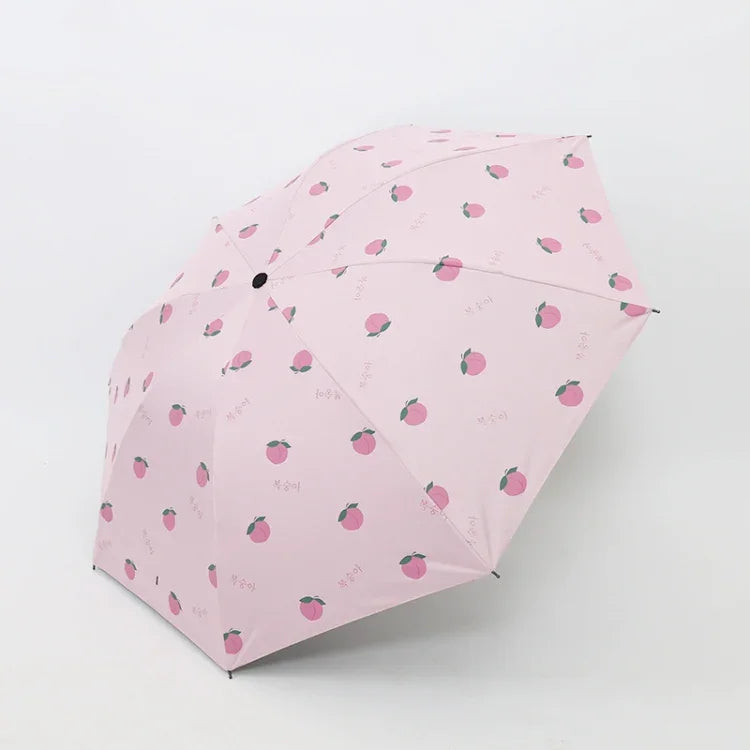 Guarda-chuva pequeno e fresco para sol feminino, guarda-chuva para estudantes em vinil, triplo, simples, uso duplo para sol, verde abacate, branco abacate, rosa abacate, branco morango, rosa morango, branco pêssego, rosa pêssego