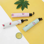 Guarda-chuva pequeno e fresco para sol feminino, guarda-chuva para estudantes em vinil, triplo, simples, uso duplo para sol, verde abacate, branco abacate, rosa abacate, branco morango, rosa morango, branco pêssego, rosa pêssego