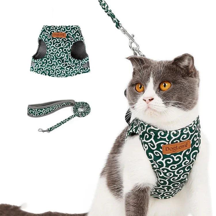 Trela para Gato DogLemi Arnês de Peito Colete Tipo Tração Roupa de Tração para Gato, XS, S