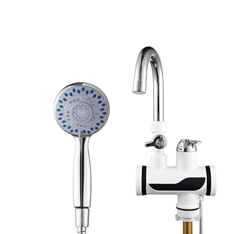 Torneira Elétrica de Água Quente com Aquecimento Instantâneo e Ecrã Digital, Aquecedor de Água Quente e Fria para Cozinha e Uso Doméstico Plug UE, Com Chuveiro, Cotovelo Grande, Tubo Universal