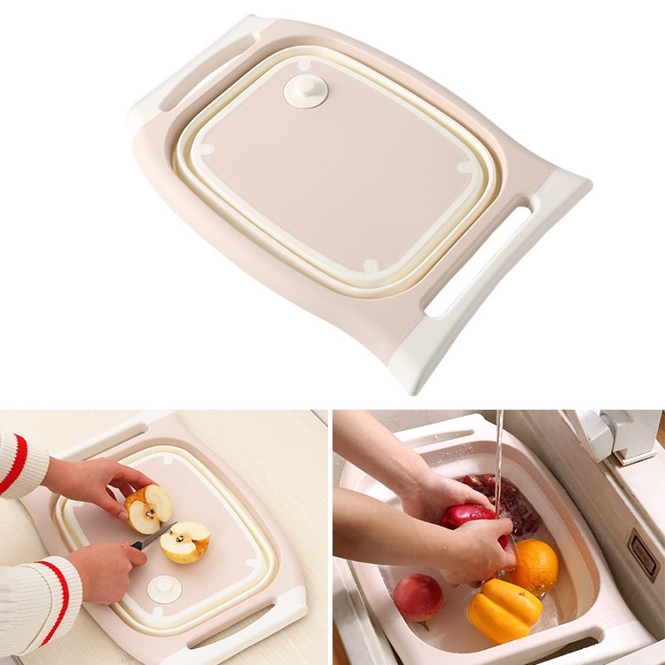 Tábua de Cortar Multifuncional para Cozinha, Bacia Dobrável para Lavar Legumes, Rosa