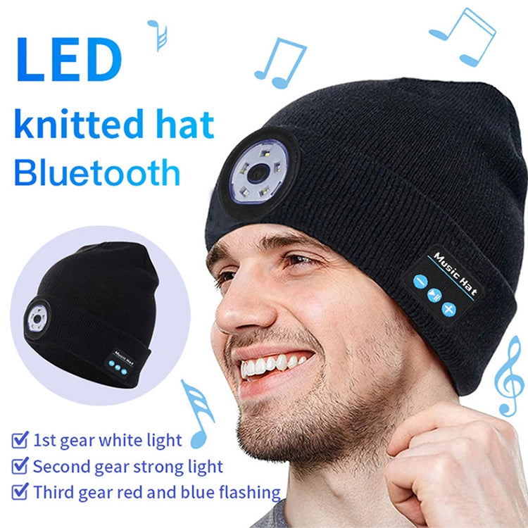 Gorro Tricotado com Luz LED para Corrida Noturna ao Ar Livre e Pesca Noturna, Bluetooth 5.0