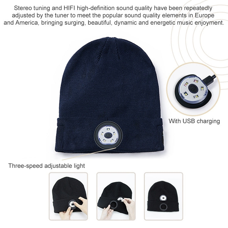 Gorro Tricotado com Luz LED para Corrida Noturna ao Ar Livre e Pesca Noturna, Bluetooth 5.0