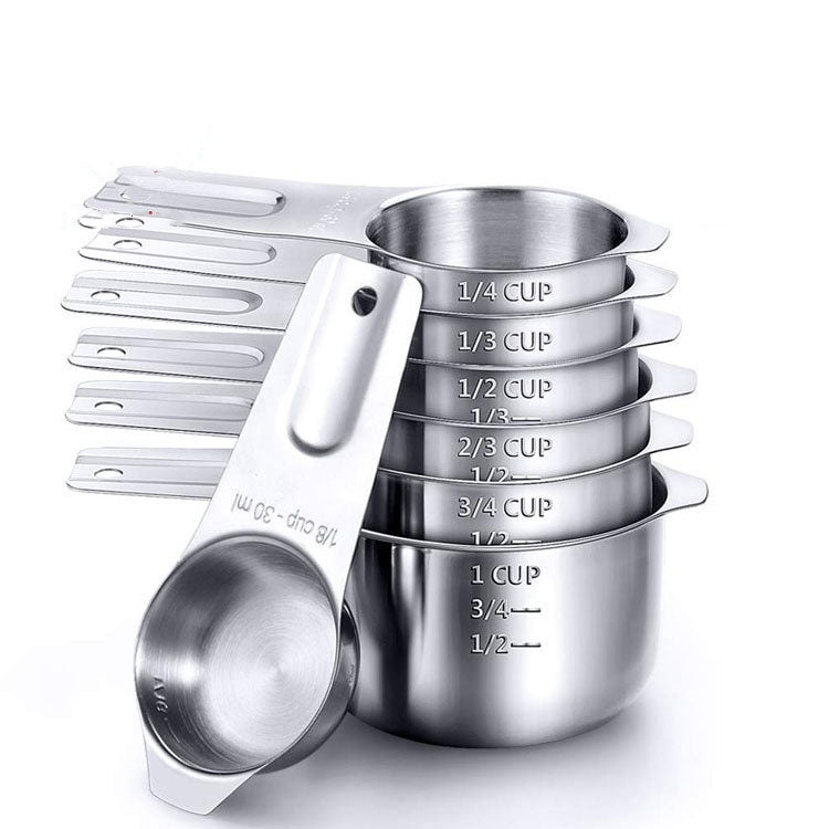 Conjunto de Copos Medidores 7 em 1 em Aço Inoxidável 304 para Cozedura, Colheres Medidoras 7 em 1