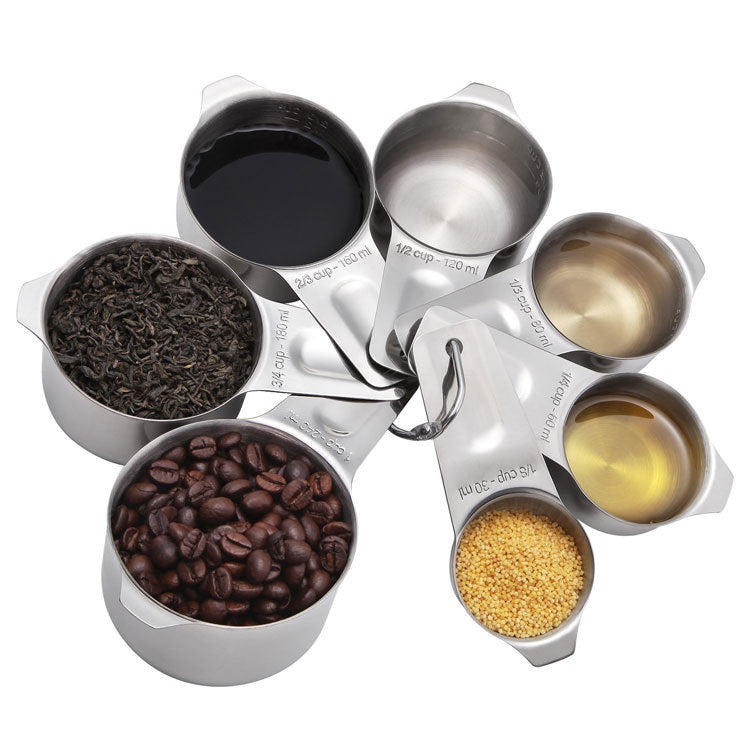 Conjunto de Copos Medidores 7 em 1 em Aço Inoxidável 304 para Cozedura, Colheres Medidoras 7 em 1