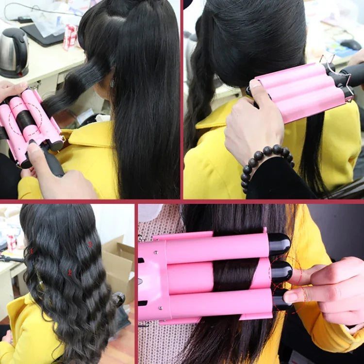 Modelador de Cabelo Automático para Permanente Cerâmico 20-32m 3 Barris Ferro de Ondular para Ondas Grandes, 32mm