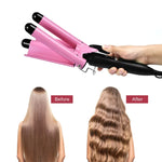 Modelador de Cabelo Automático para Permanente Cerâmico 20-32m 3 Barris Ferro de Ondular para Ondas Grandes, 32mm
