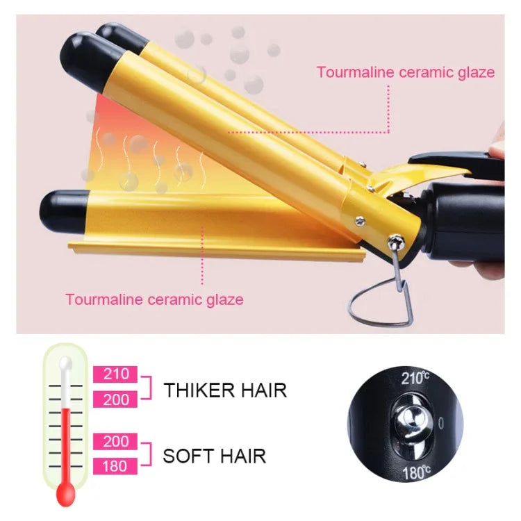 Modelador de Cabelo Automático para Permanente Cerâmico 20-32m 3 Barris Ferro de Ondular para Ondas Grandes, 32mm