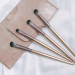Conjunto de 4 Peças / Pincéis de Maquilhagem para Sombra de Olhos, Pincel Suave para Detalhes, Pincel para Esfumar com Bolsa para Pincéis, Dourado, Prateado