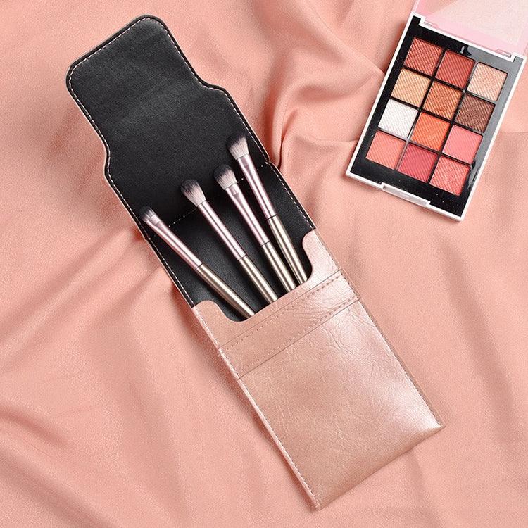 Conjunto de 4 Peças / Pincéis de Maquilhagem para Sombra de Olhos, Pincel Suave para Detalhes, Pincel para Esfumar com Bolsa para Pincéis, Dourado, Prateado