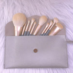Conjunto de 10 Peças / Pincéis de Maquilhagem com Cerdas de Fibra de Seda para Pó Solto, Pincel para Rosto e Olhos, Sem Bolsa, Com Bolsa Azul, Com Bolsa Prateada, Com Estojo Cilíndrico Rosa, Com Estojo Cilíndrico Verde, Com Bolsa com Fecho Rosa