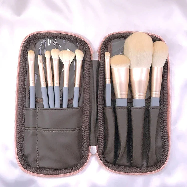 Conjunto de 10 Peças / Pincéis de Maquilhagem com Cerdas de Fibra de Seda para Pó Solto, Pincel para Rosto e Olhos, Sem Bolsa, Com Bolsa Azul, Com Bolsa Prateada, Com Estojo Cilíndrico Rosa, Com Estojo Cilíndrico Verde, Com Bolsa com Fecho Rosa