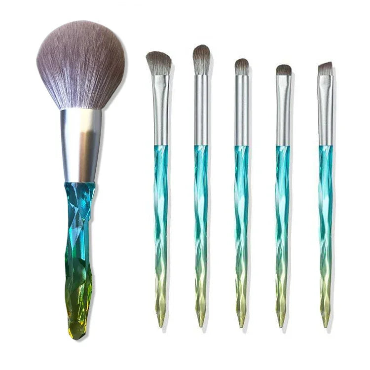 Pincéis de Maquilhagem com Cerdas de Fibra de Seda Laváveis, Pincel Verde para Pó Solto, Pincel Rosa para Pó Solto, 5 UN Pincéis Verdes para Sombra de Olhos, Pincel Verde para Pó Solto + 5 UN Pincéis para Sombra de Olhos