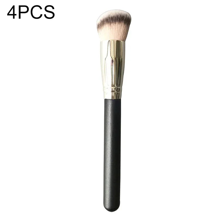 Conjunto de 4 Peças de Pincéis de Maquilhagem com Cerdas de Fibra e Cabo de Madeira, Pincel 191 para Base, Pincel 270 para Corretor, Pincel 170 para Base Diagonal