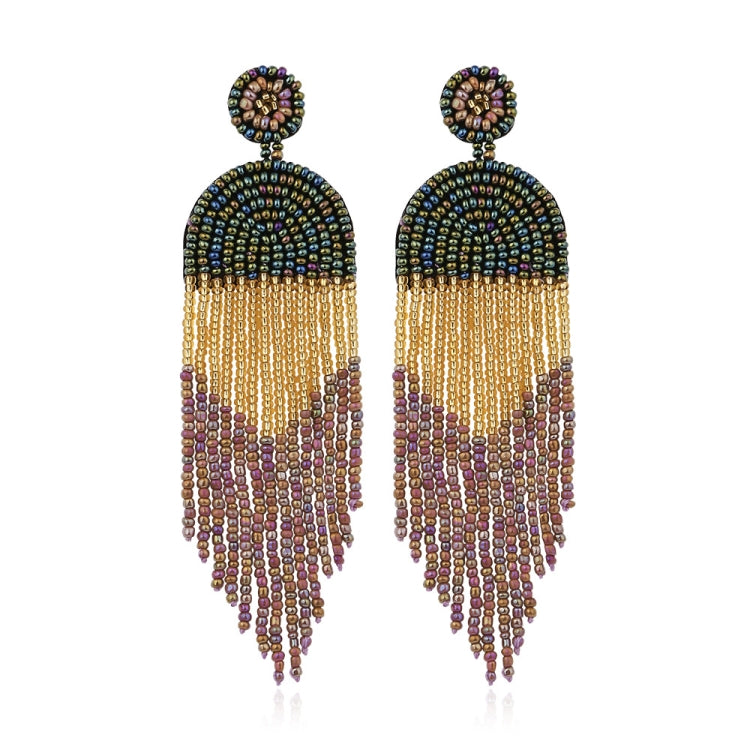 Ethnic Earrings Handmade Beaded Bohemian Tassel Earrings, Green E68671