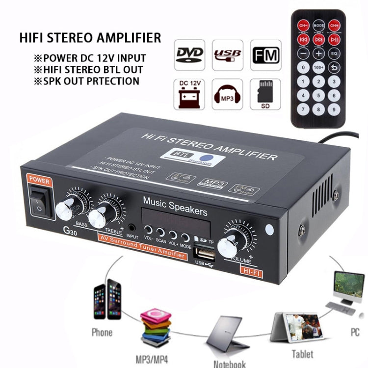 Amplificador de Potência Digital Inteligente G30 com Bluetooth / USB / SD / FM Incorporados, Plugue UE