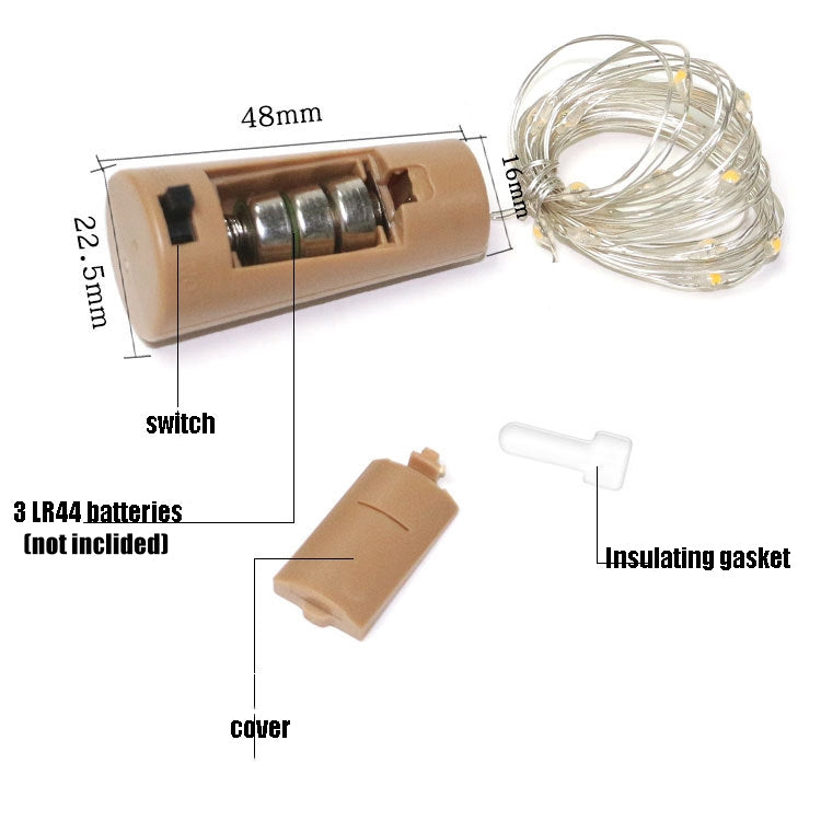 10 PCS LED Wine Bottle Cork Copper Wire String Light IP44 Waterproof Holiday Decoration Lamp, 2m 20LEDs