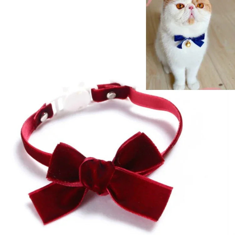 Coleira Ajustável para Animais de Estimação com Laço de Veludo Acessórios para Gato, Cão e Coelho, S 17-30cm Laço, S 17-30cm Laço com Sino